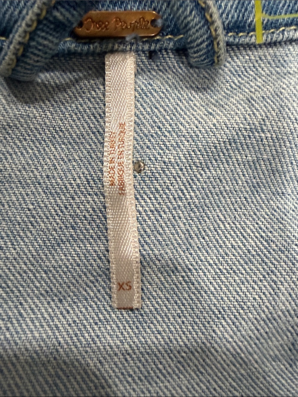 Free People Distressed Light Blue Denim Jacket with Pearl Accents - Picture 6 of 7